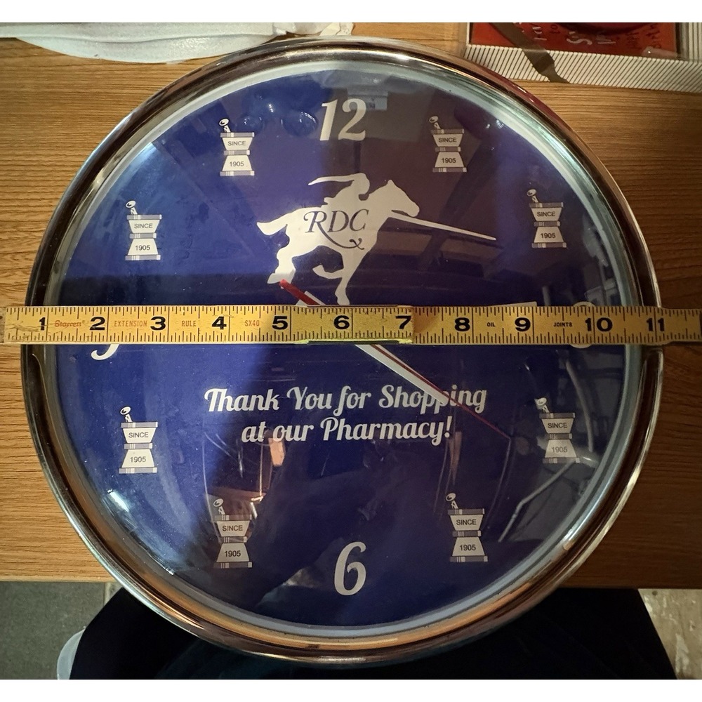 Vintage Rochester Drug Co Analog Wall Clock Battery Operated -‎ Works 11" - Picture 5 of 5
